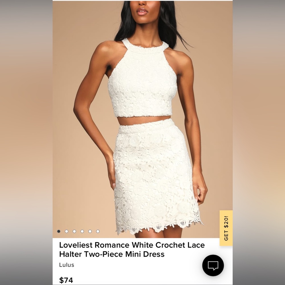 Lulus “Loveliest Romance White Crochet Lace Halter Two-Piece Mini Dress”